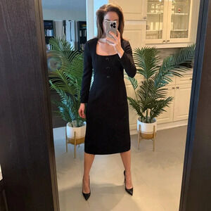 Black Square Neck Button Up  Long Sleeve Dress, Judith and Charles, US 4